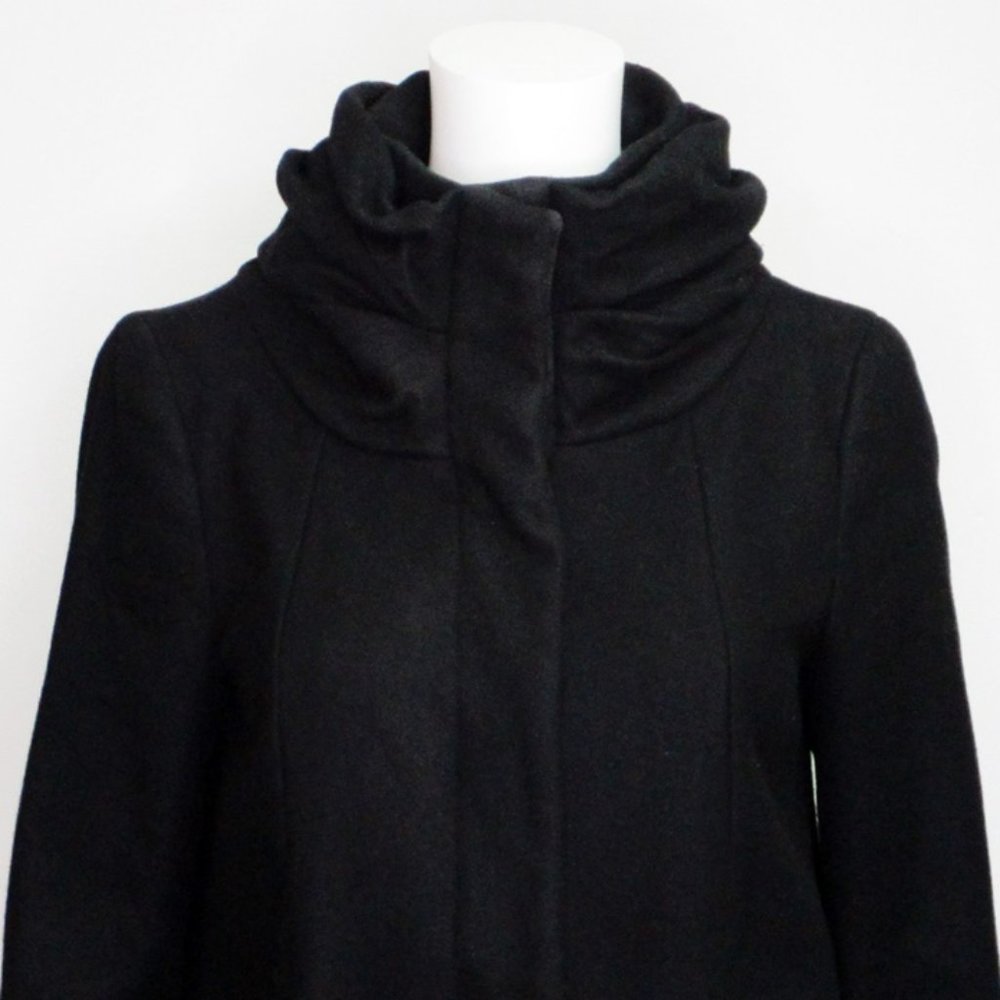 Zara Basic Funnel Neck Black Coat Medium - image 3